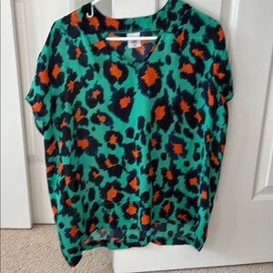 Cabi Vibrant Green and Orange Leopard Print Women's Top